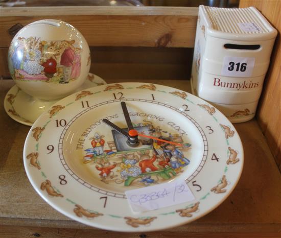 Bunnykins ceramic clock, money box etc